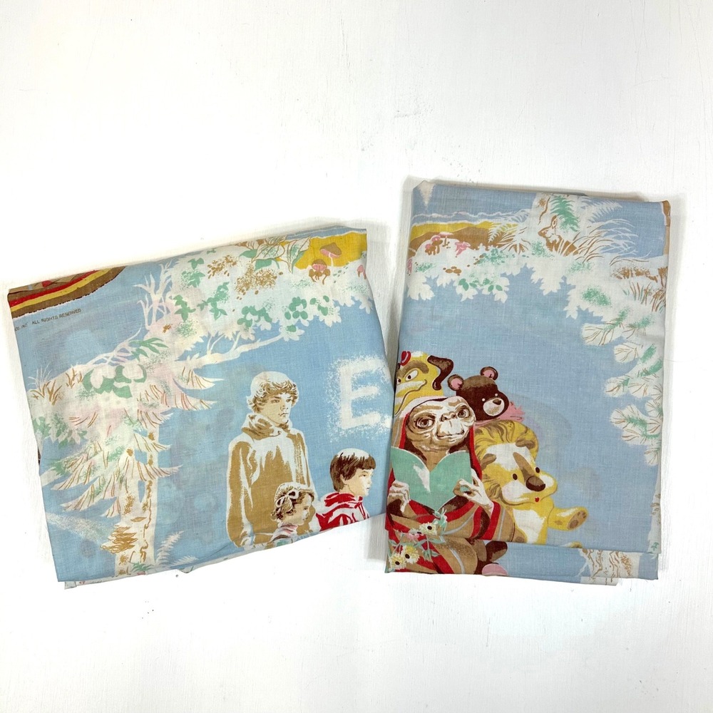 Vintage 1982 ET The Extra Terrestrial Twin Sheet Set Blue Universal Studios 80s